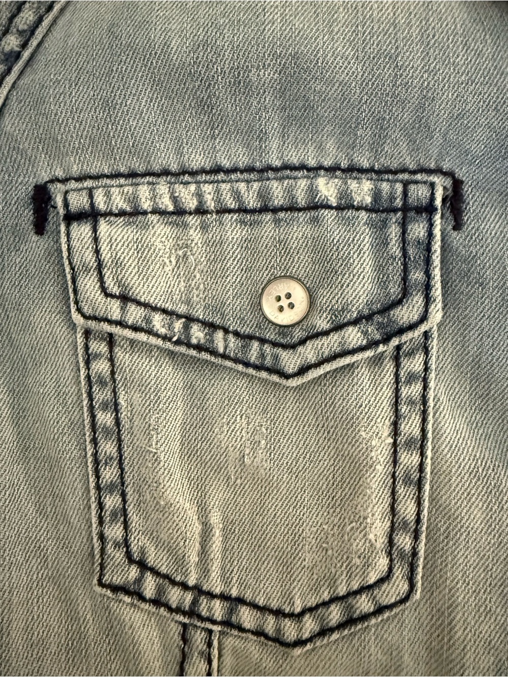 Harley-Davidson Light Blue Studded Distressed Pearl Snap Denim Shirt Size L - Picture 11 of 12